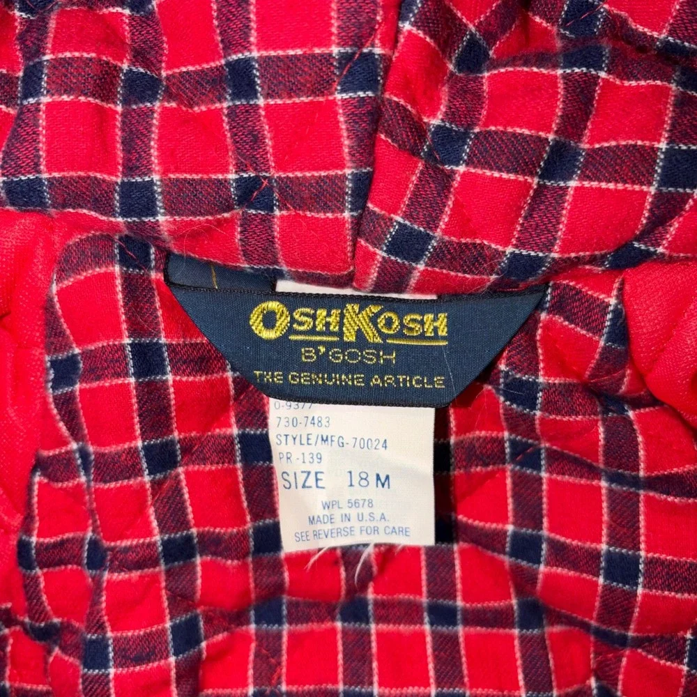 Vintage OshKosh Bgosh Denim Snowsuit Plaid Lined Bunting Mittens Booties 18M